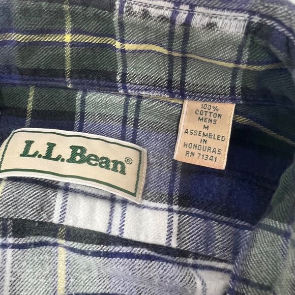 L.L. Bean Mens Medium Plaid Button-Down Shirt 100% Cotton Blue/Green Long Sleeve - Picture 4 of 4